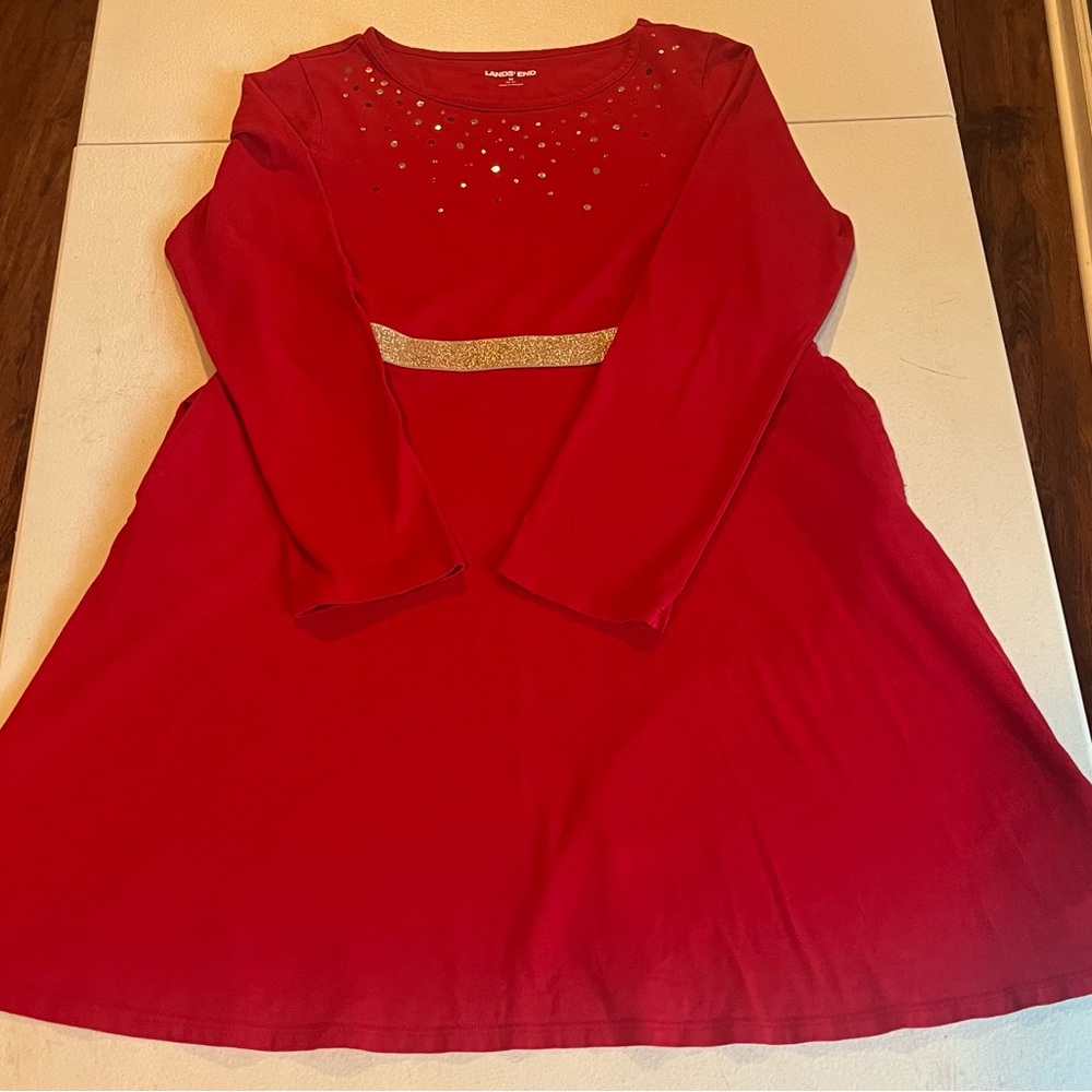 Lands' End Red Dress with Gold Belt